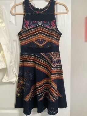 Fire Los Angeles Navy Multicolor Patterned Mini Dress